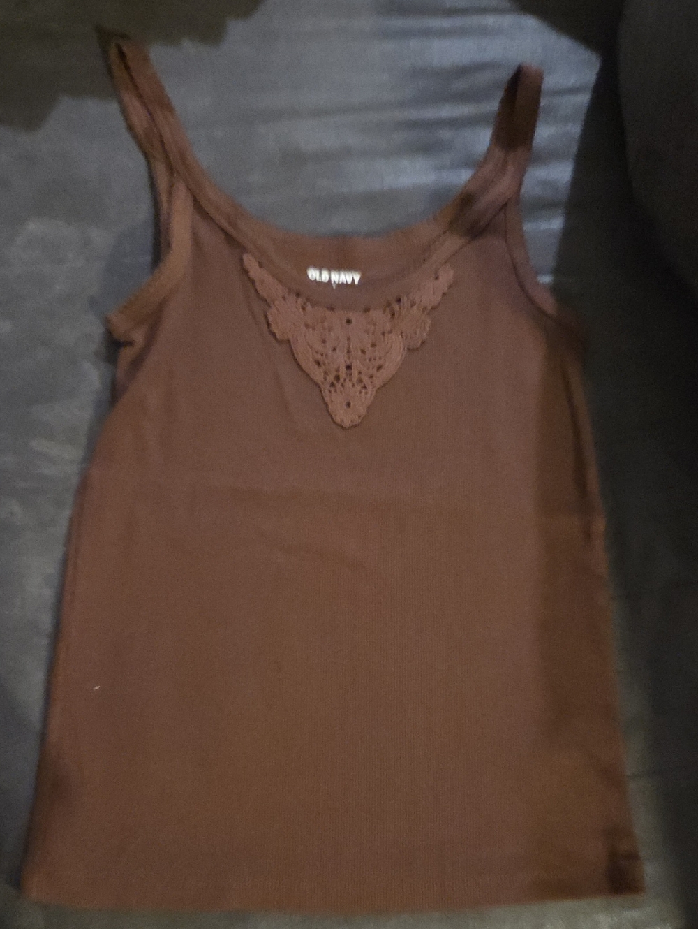 Old Navy Brown Lace-Trim Ribbed Tanktop